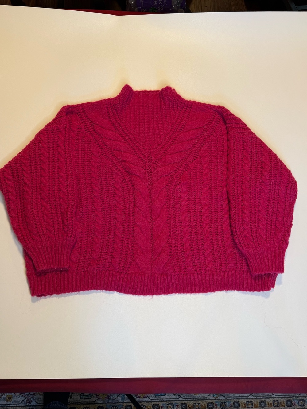 Ava & Viv Cable Knit Mock Neck Sweater - Fuchsia Pink